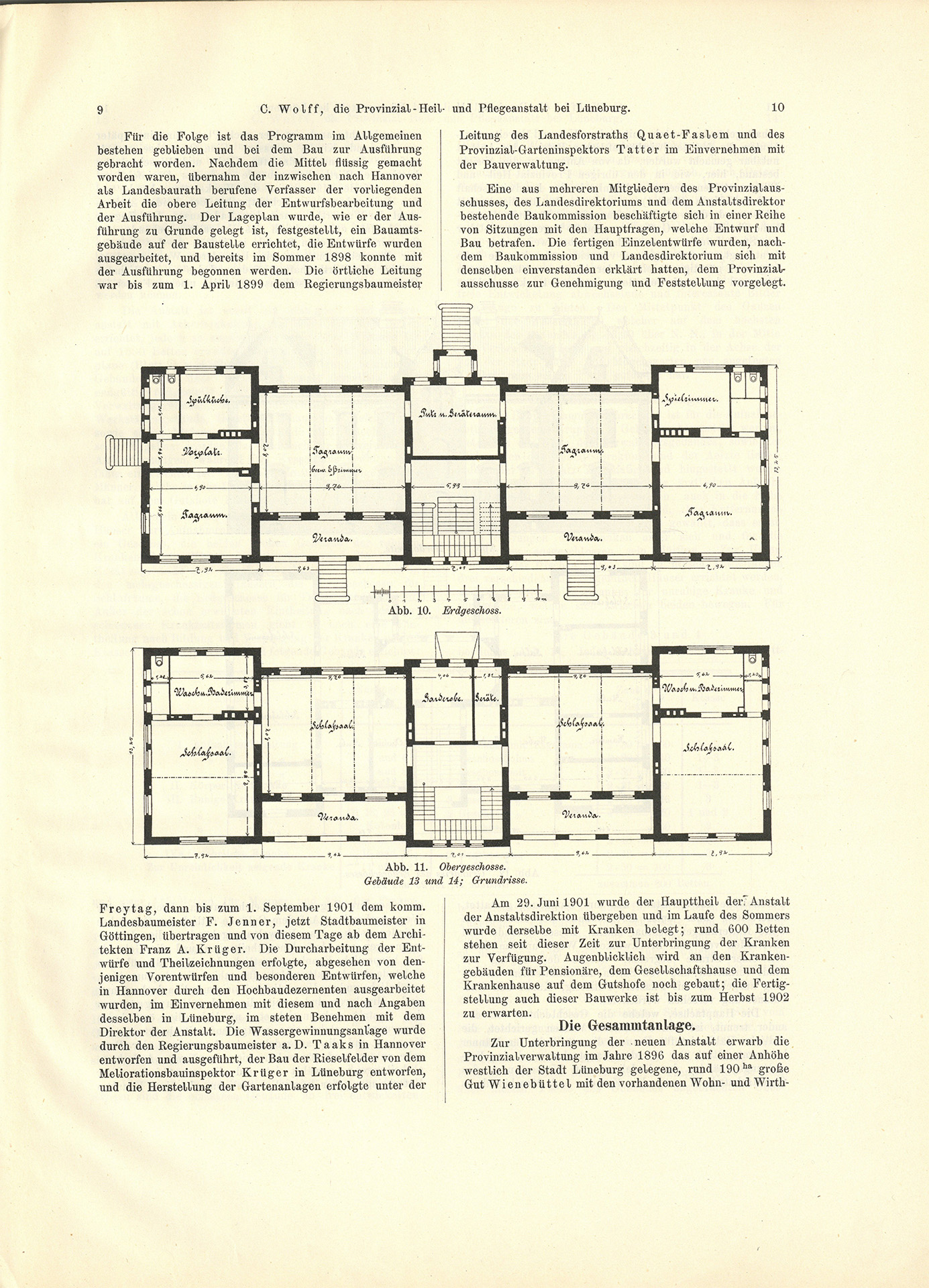 Der Sonder-Abdruck der Zeitschrift für Architektur und Ingenieurswesen von 1901 und 1902 ist ein fester, mit dem Titel bedruckter Einband mit einem Sondermaß größer als DIN A4. Die Zeitschrift umfasst 51 Seiten. Jede Seite enthält zwei Spalten, Grundrisse, Planzeichnungen und fotografische Abbildungen von Krankenpavillons und Funktionsgebäuden der Heil- und Pflegeanstalt Lüneburg. Auch Detailzeichnungen zu Mustern, Formen und einzelnen Ausstattungen, z.B. Fenster, Türen, Treppengeländer sind enthalten. Alle Gebäude und Ausstattungen werden präzise beschrieben.