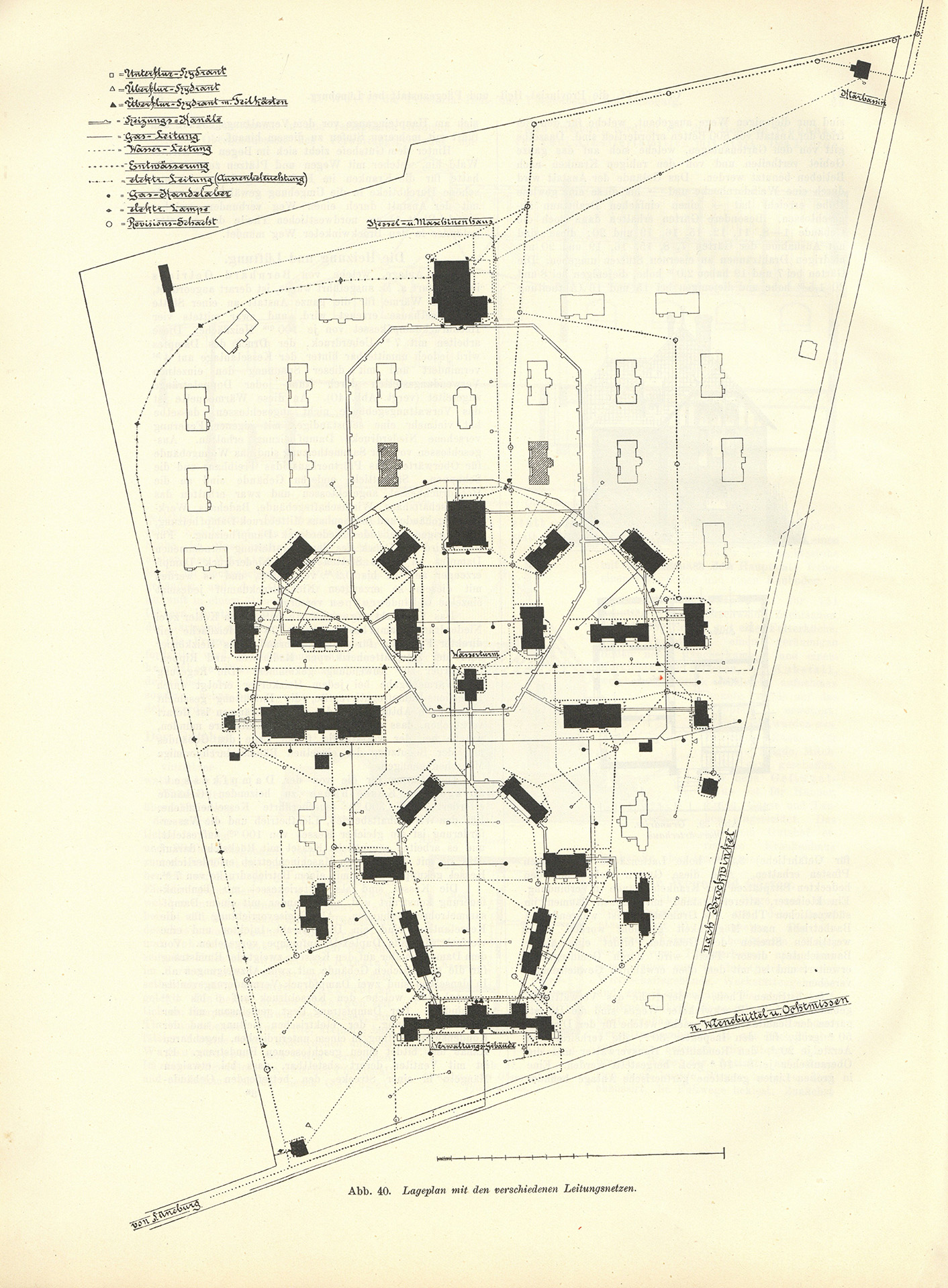 Der Sonder-Abdruck der Zeitschrift für Architektur und Ingenieurswesen von 1901 und 1902 ist ein fester, mit dem Titel bedruckter Einband mit einem Sondermaß größer als DIN A4. Die Zeitschrift umfasst 51 Seiten. Jede Seite enthält zwei Spalten, Grundrisse, Planzeichnungen und fotografische Abbildungen von Krankenpavillons und Funktionsgebäuden der Heil- und Pflegeanstalt Lüneburg. Auch Detailzeichnungen zu Mustern, Formen und einzelnen Ausstattungen, z.B. Fenster, Türen, Treppengeländer sind enthalten. Alle Gebäude und Ausstattungen werden präzise beschrieben.