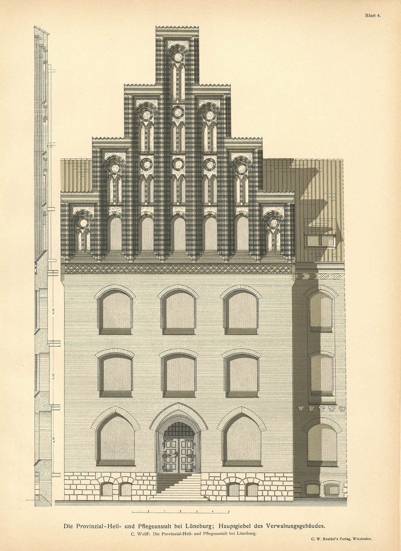 Der Sonder-Abdruck der Zeitschrift für Architektur und Ingenieurswesen von 1901 und 1902 ist ein fester, mit dem Titel bedruckter Einband mit einem Sondermaß größer als DIN A4. Die Zeitschrift umfasst 51 Seiten. Jede Seite enthält zwei Spalten, Grundrisse, Planzeichnungen und fotografische Abbildungen von Krankenpavillons und Funktionsgebäuden der Heil- und Pflegeanstalt Lüneburg. Auch Detailzeichnungen zu Mustern, Formen und einzelnen Ausstattungen, z.B. Fenster, Türen, Treppengeländer sind enthalten. Alle Gebäude und Ausstattungen werden präzise beschrieben.