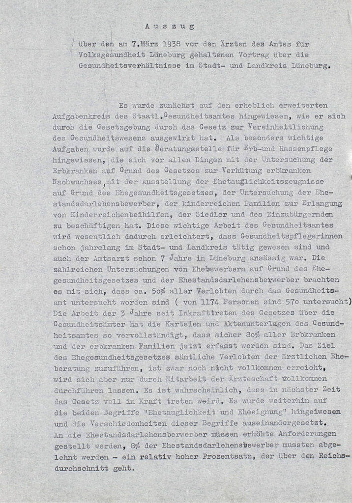 Es ist eine hauchdünne Papierseite mit Maschinenschrift bedruckt. Der Text besteht nur aus einer Überschrift und einem einzigen Absatz, der die ganze Seite füllt.