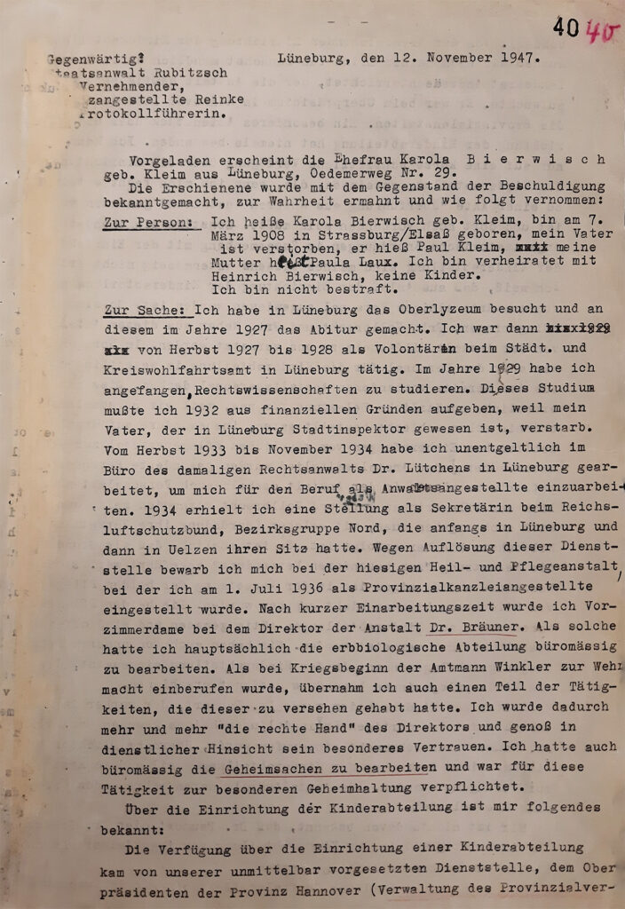 Das Protokoll ist eng mit Schreibmaschine geschrieben. Einzelne Fehler sind handschriftlich korrigiert.