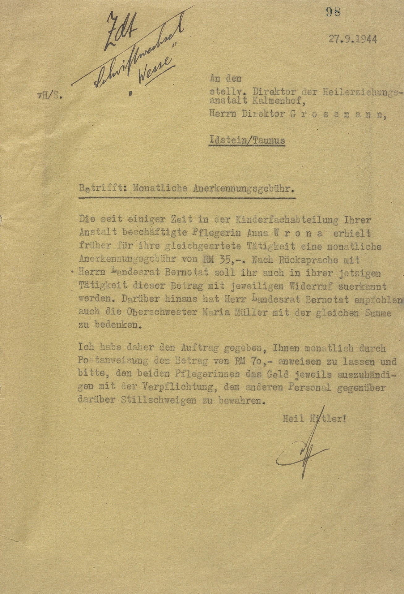 Der Brief ist sehr vergilbt. Er ist mit Schreibmaschine geschrieben.