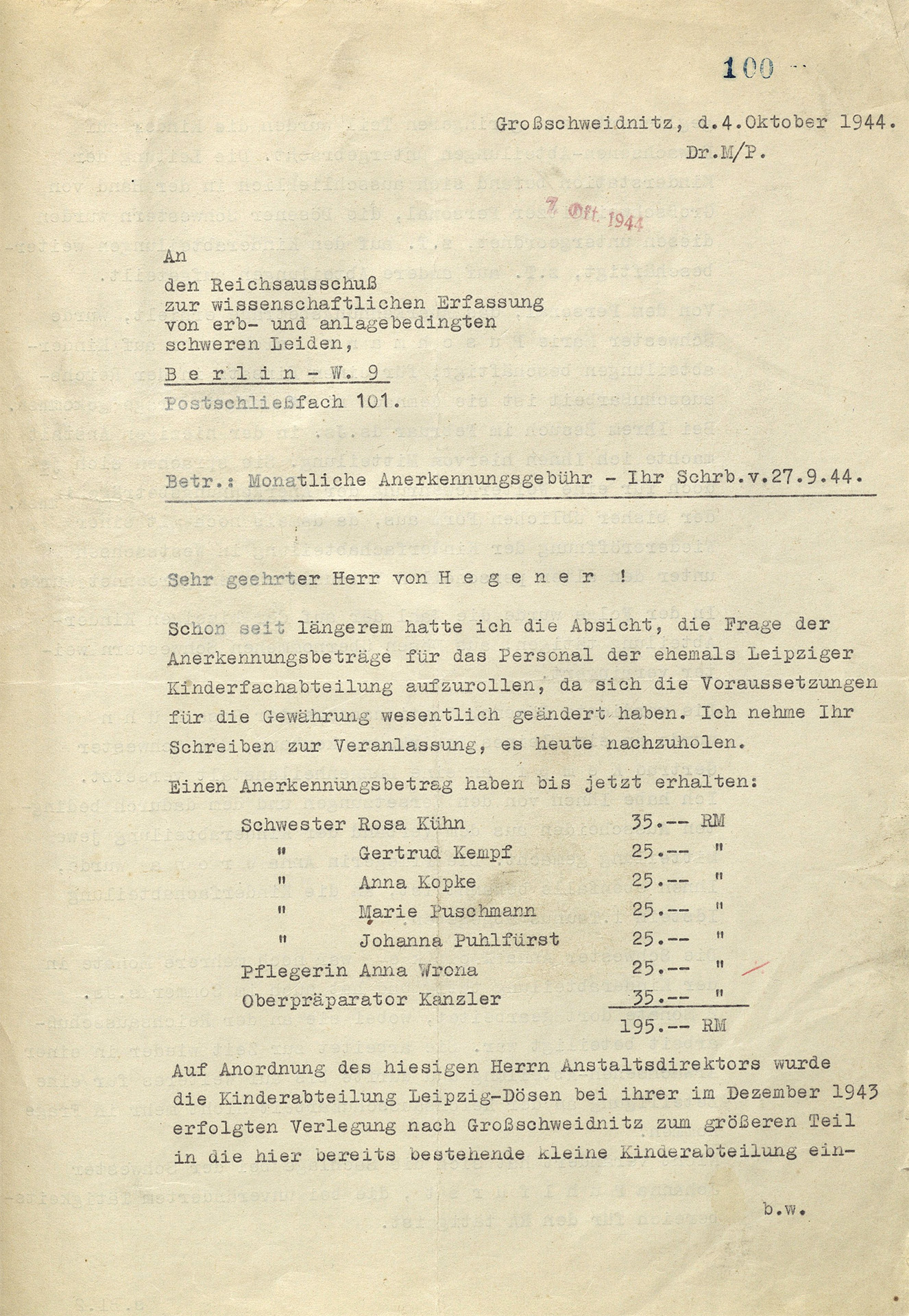 Der Brief ist sehr vergilbt. Er ist mit Schreibmaschine geschrieben.