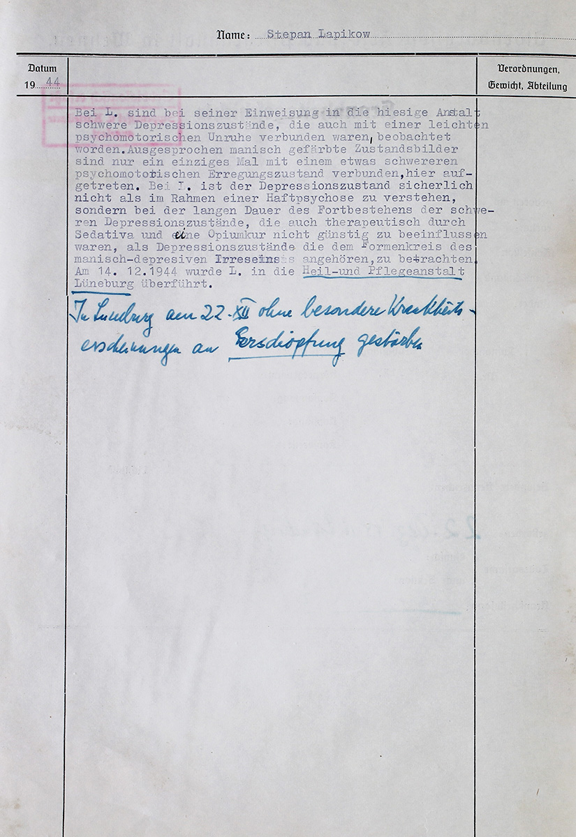 Die Eintragung wurde mit der Schreibmaschine geschrieben. Handschriftlich wurde eine Ergänzung beigefügt.