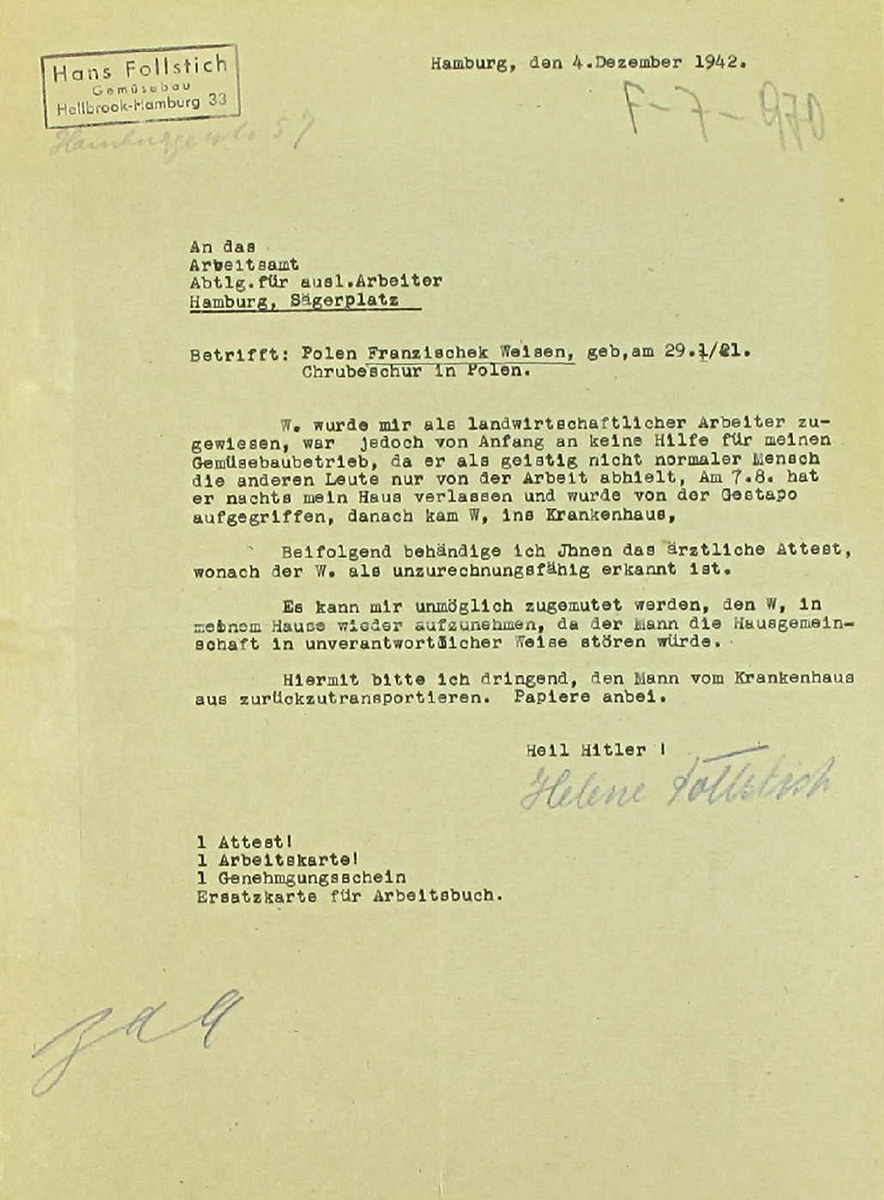 Der Brief ist mit der Schreibmaschine geschrieben. Er ist handschriftlich unterzeichnet. Das Papier ist vergilbt.