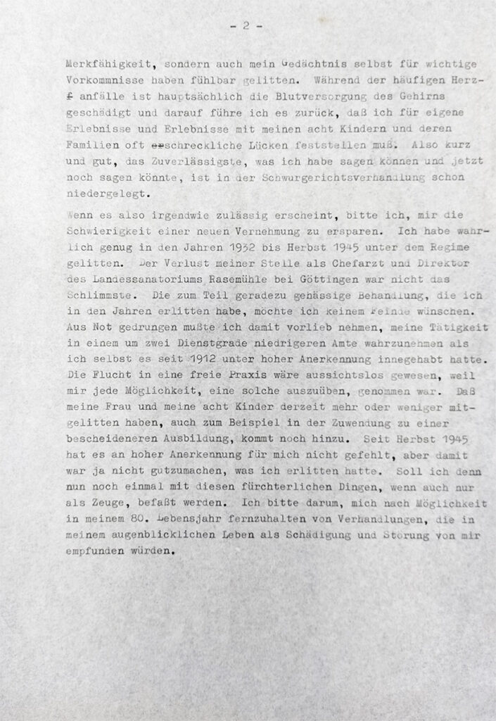 Der Brief ist eng mit Schreibmaschine geschrieben und umfasst zwei Seiten. Er ist oben nummeriert.