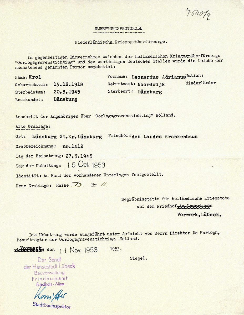 Das Protokoll ist ein Formular, welches mit der Schreibmaschine ausgefüllt wurde. Das Papier ist vergilbt. Es ist handschriftlich unterzeichnet.