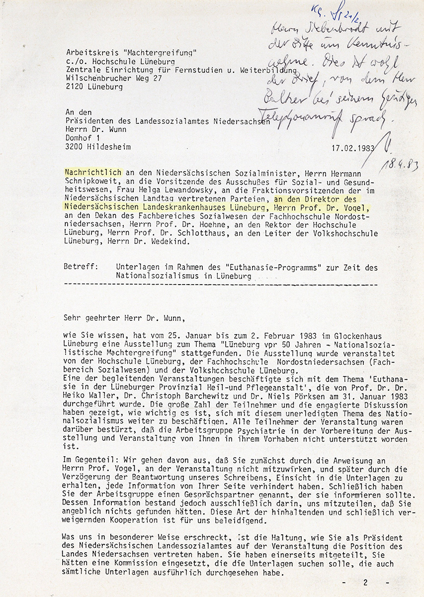 Der Brief ist mit der Schreibmaschine verfasst. Der Brief ist eng beschrieben und zwei Seiten lang. Die Liste der empfangenden Personen ist sehr lang.