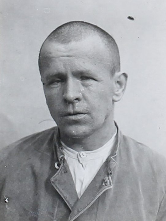 Es ist ein schwarz-weißes Porträtfoto. Alfred Brasse trägt ein helles Hemd mit einer dunklen Jacke. Sein Haar ist kurz geschoren. Er hält den Kopf leicht schräg und guckt in die Kamera.